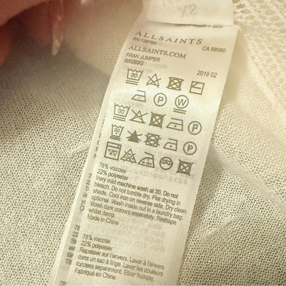 All Saints White Sheer Whimsical Long Sleeve Tunic Top Oversized Layering XS - Picture 6 of 6